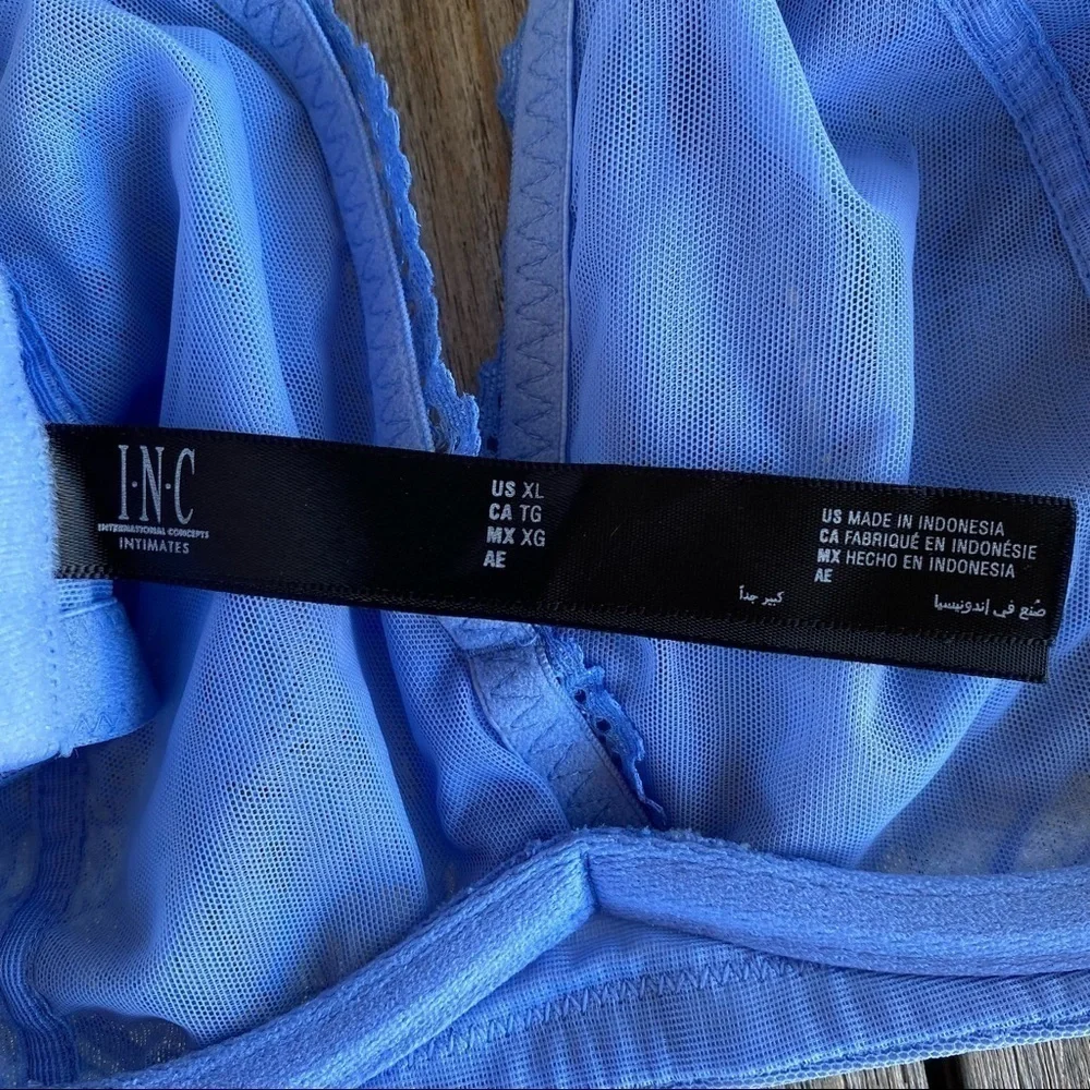 INC International Concepts Blue Lace Bralette Size XL Swiss Dot Bones